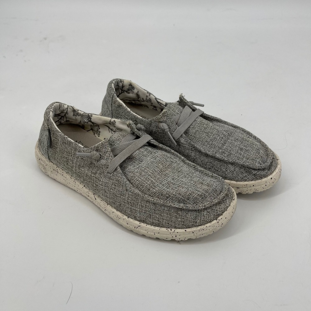 Hey Dude Wendy Linen Gray Casual‎ Comfort Slip On Loafer Shoes Women's Size 7
